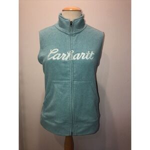 Carhartt Fleece Vest Women’s‎ S(4-6) Teal Spellout Logo Front Zip Pockets
